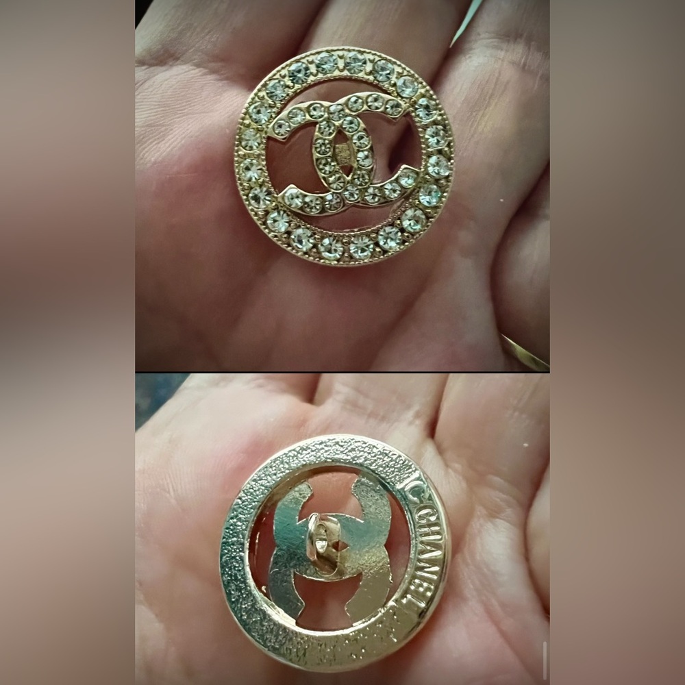 CC(Set of 6)22mm=0.87”-Brilliant Gold metal&crystal shanked buttons/